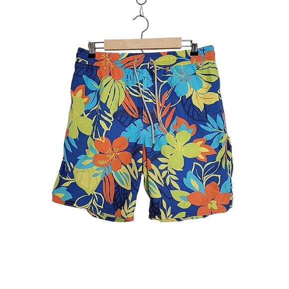Polo Ralph Lauren Other - Polo Ralph Lauren Mens Swim Trunks‎ Shorts Hawaiian Floral L Large Blue Neon EUC